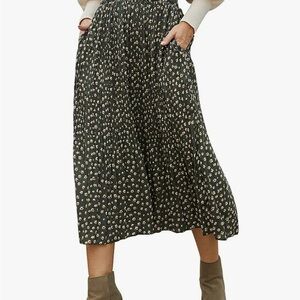 New w/ tag Womens High Waist Pleated Skirt Midi Swing Skirt with Pockets L